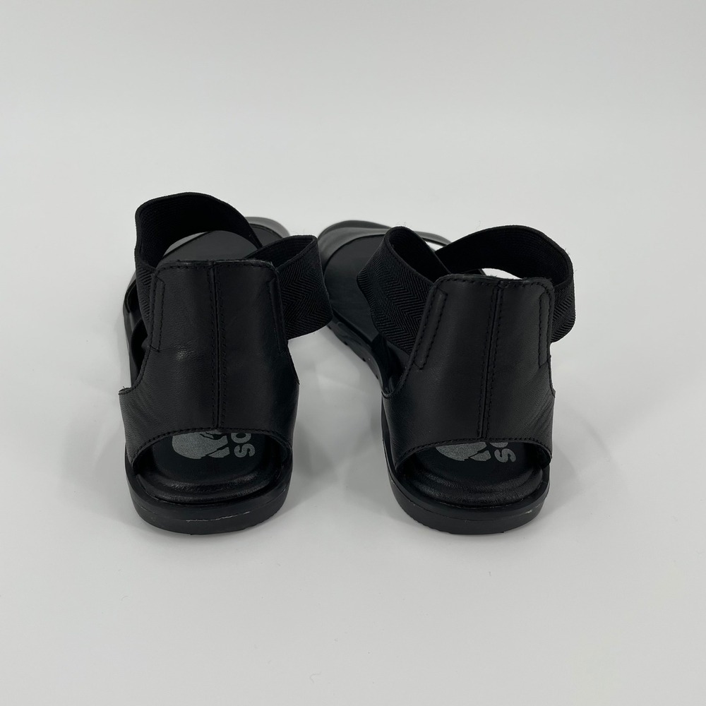 Sorel Ella II Ankle Strap Sandals‎ Black Leather Stretch Chevron Size 7.5 - Picture 5 of 9